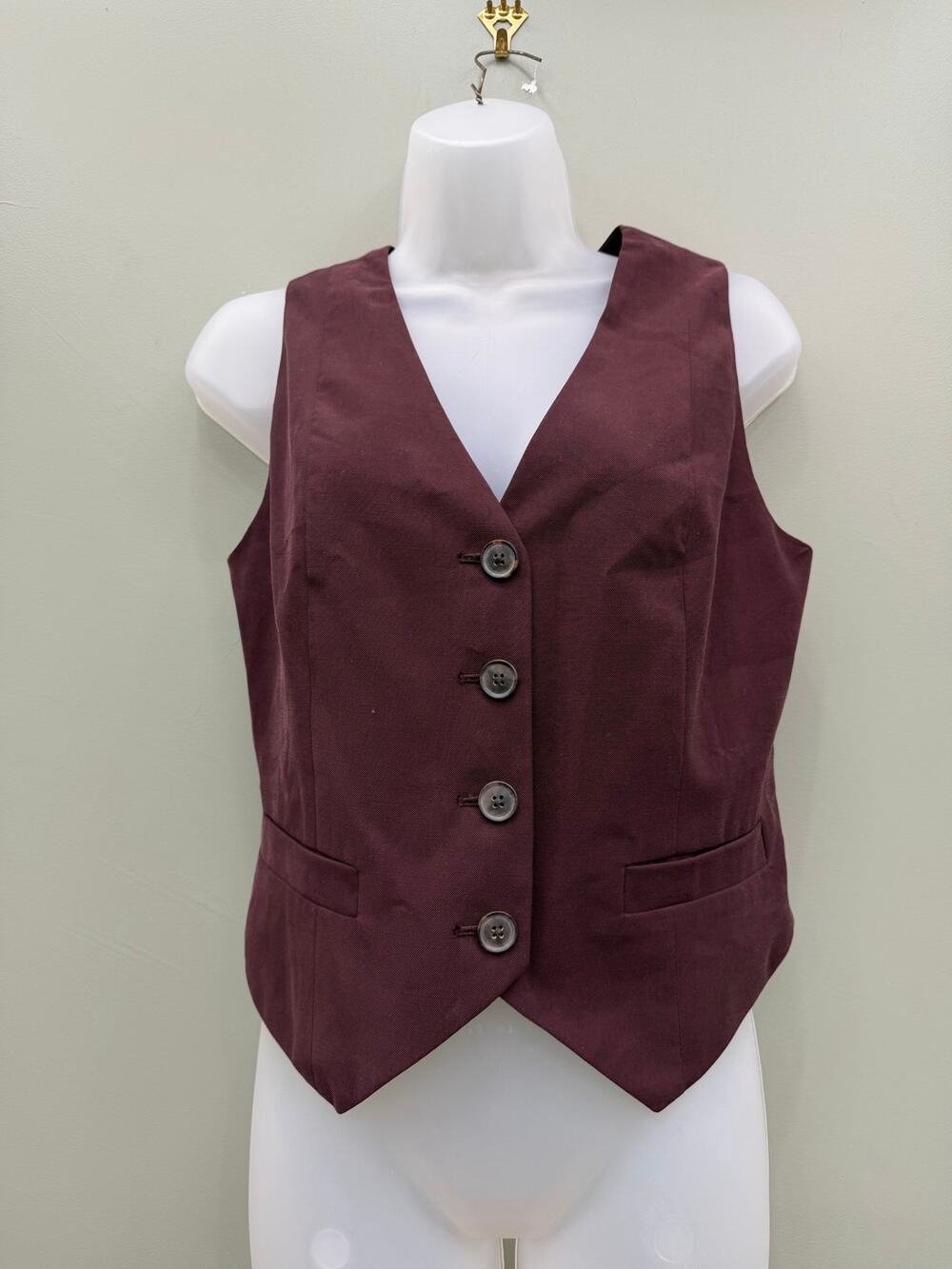 A New Day Burgundy Tailored Suit Vest XS Button Front Waistcoat Office Preppy